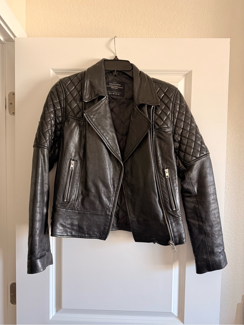 AllSaints Walker Leather Quilted Biker Jacket